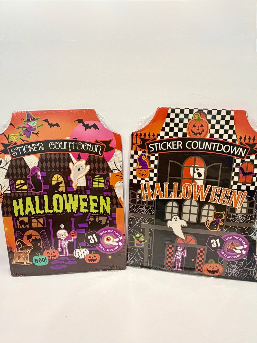 2 Pack Set Halloween Countdown Advent Calendars - 31 Stickers - Sealed